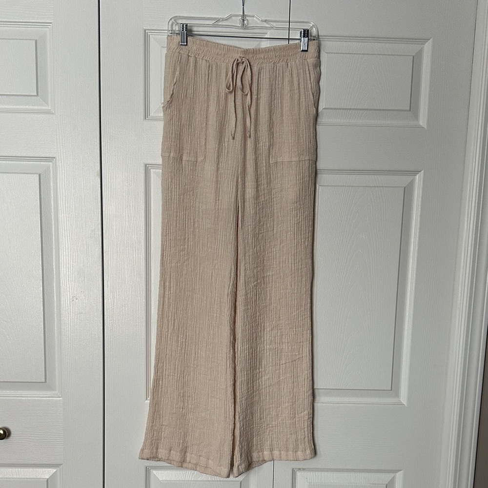 Blu Pepper Beige Wide-Leg Linen Pants